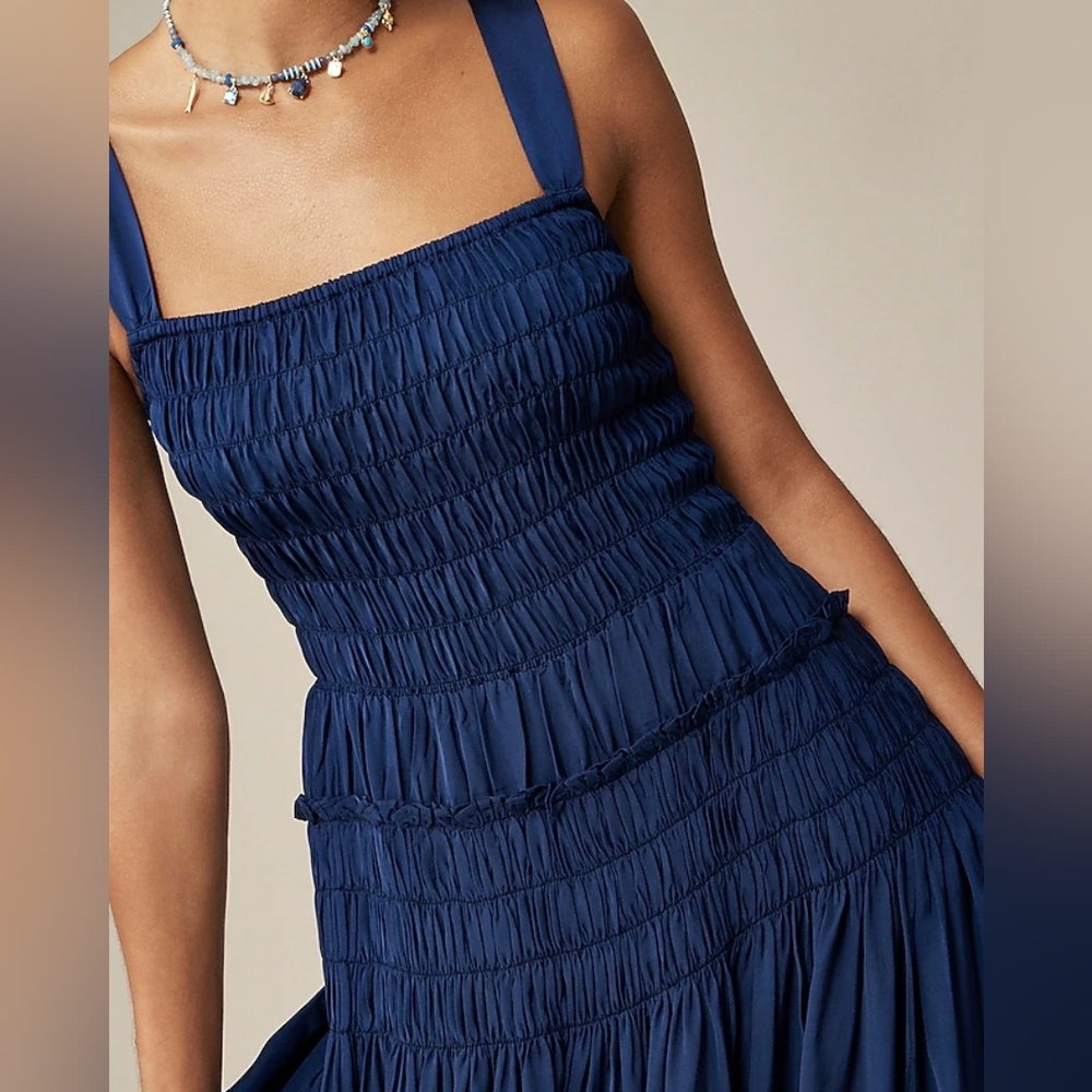 Jcrew Smocked midi dress in summer Navy Blue Bnwt - Picture 13 of 13